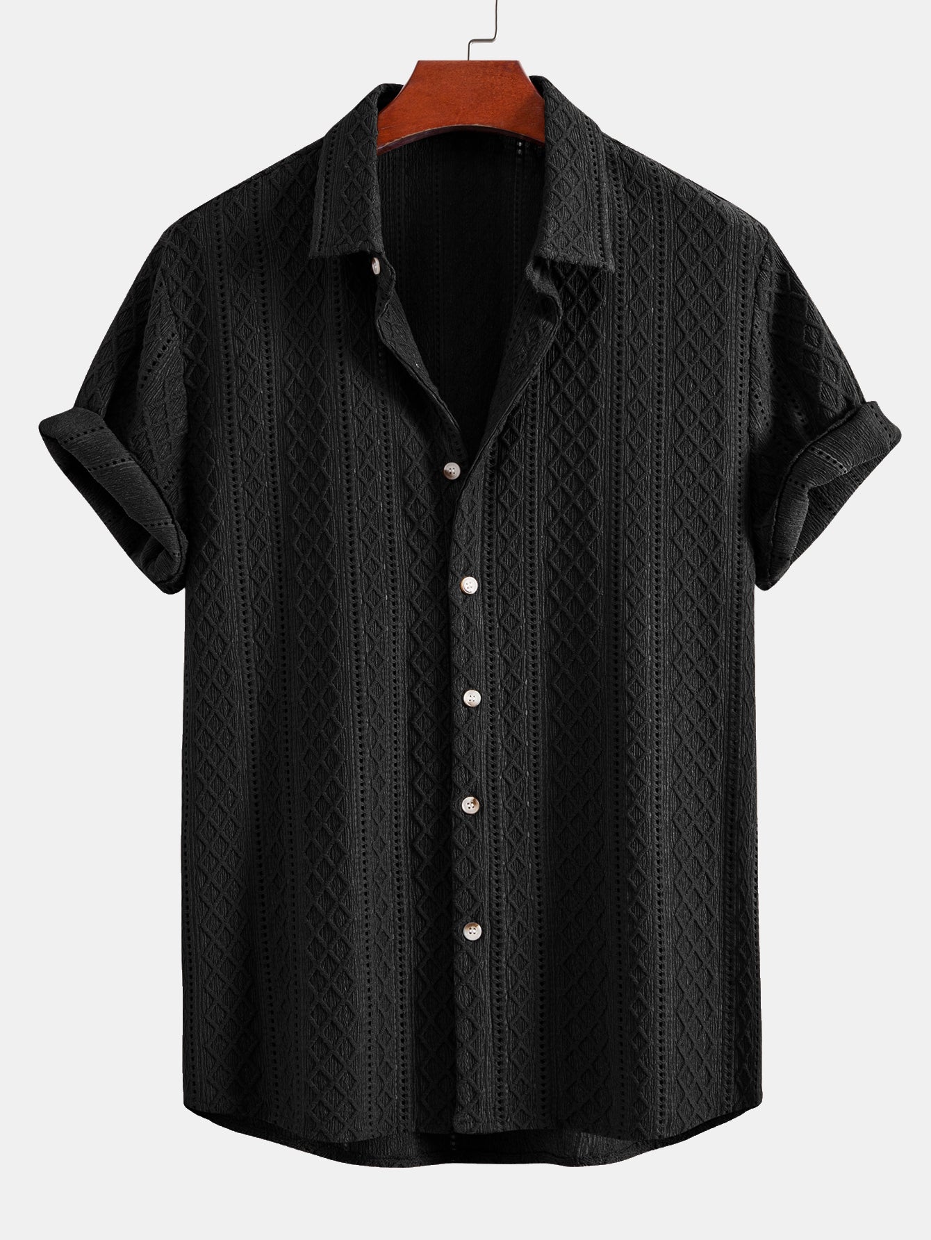 Geometry Rhombus Jacquard Button Up Shirt