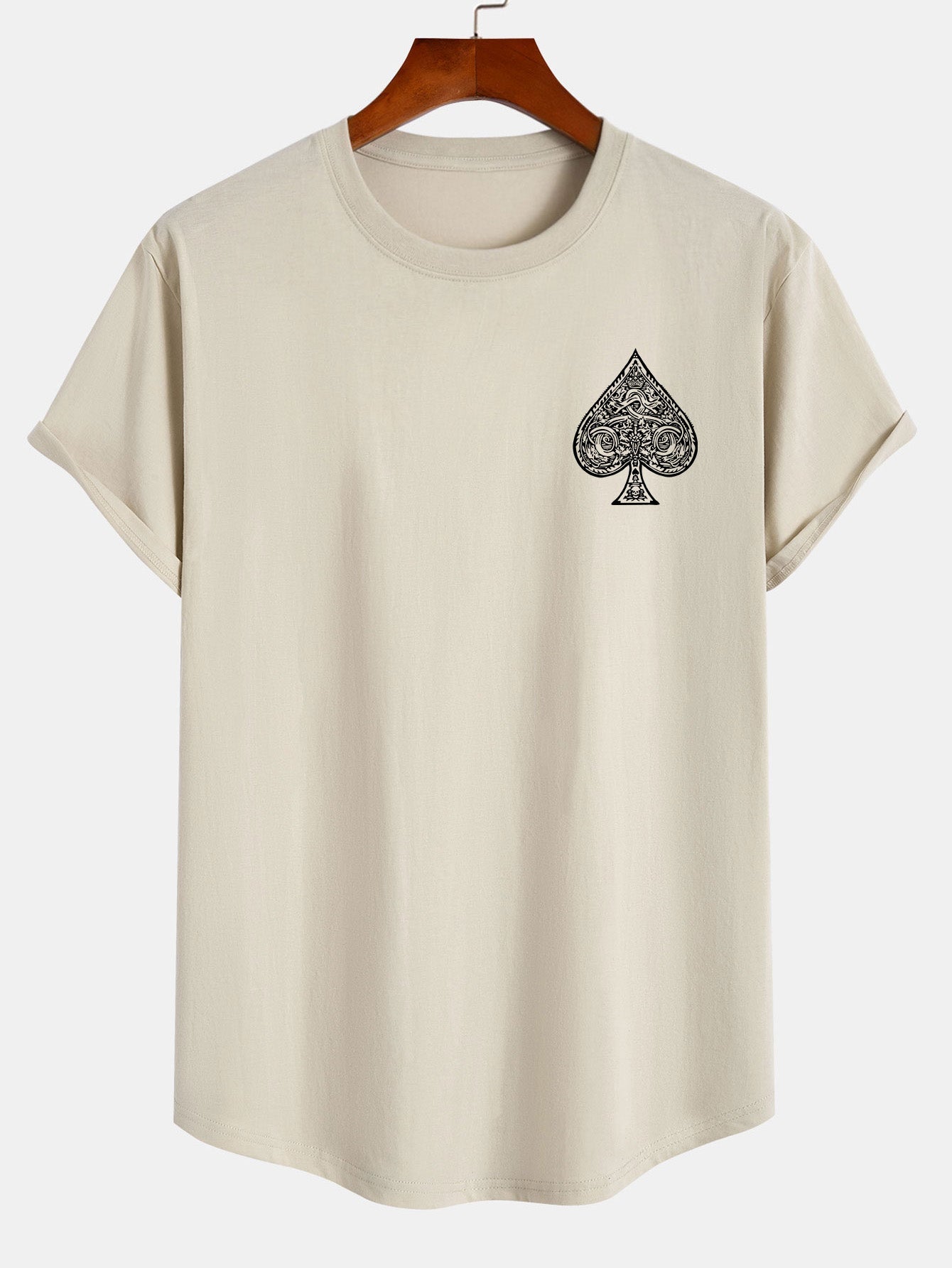 Ace Of Spades Print Cotton Arc Hem T-Shirt