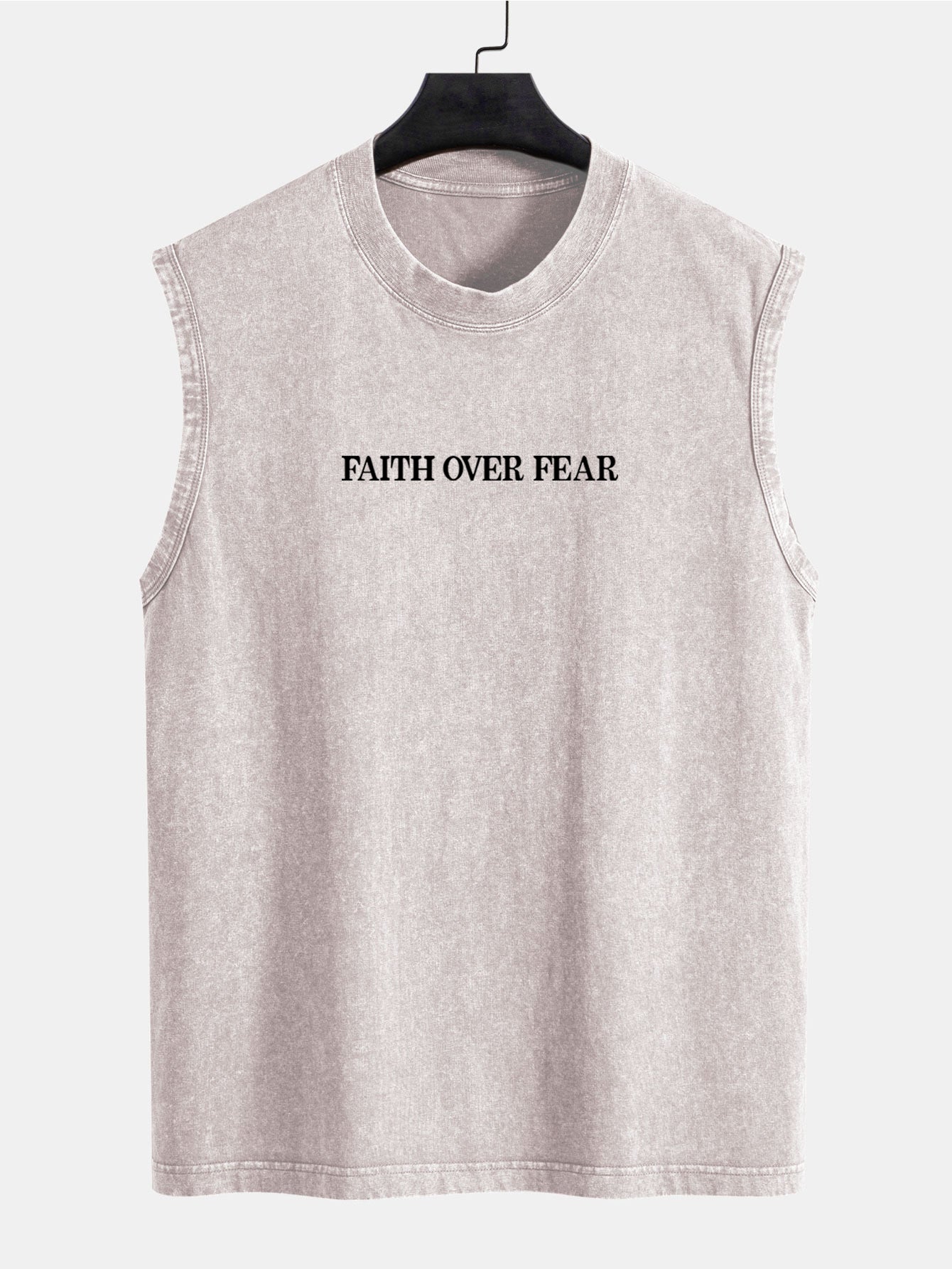 Faith Over Fear Back Print Washed Distressed Tank Top