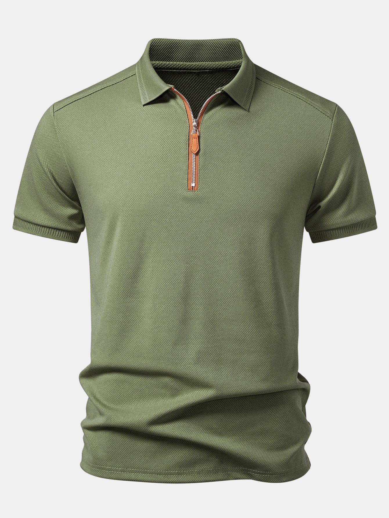 Textured Zipper Polo