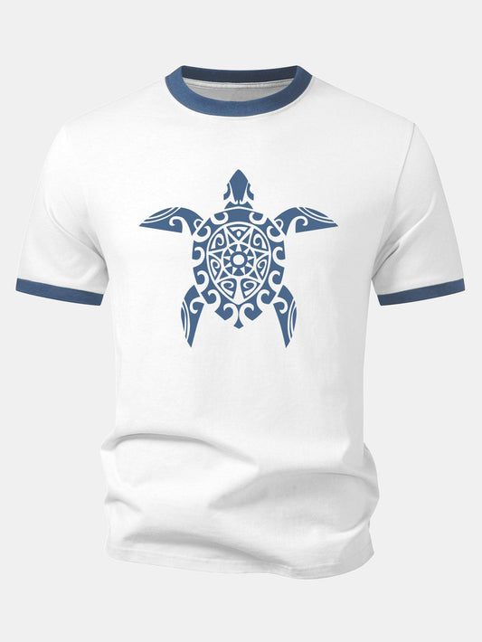 Sea Turtle Print Contrast Ringer T-Shirt