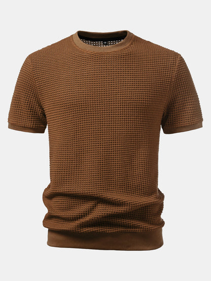 Short Sleeve Waffle Ribbed Hem T-Shirt