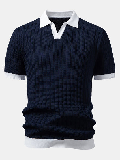 Contrast Textured Johnny Collar Knit Polo