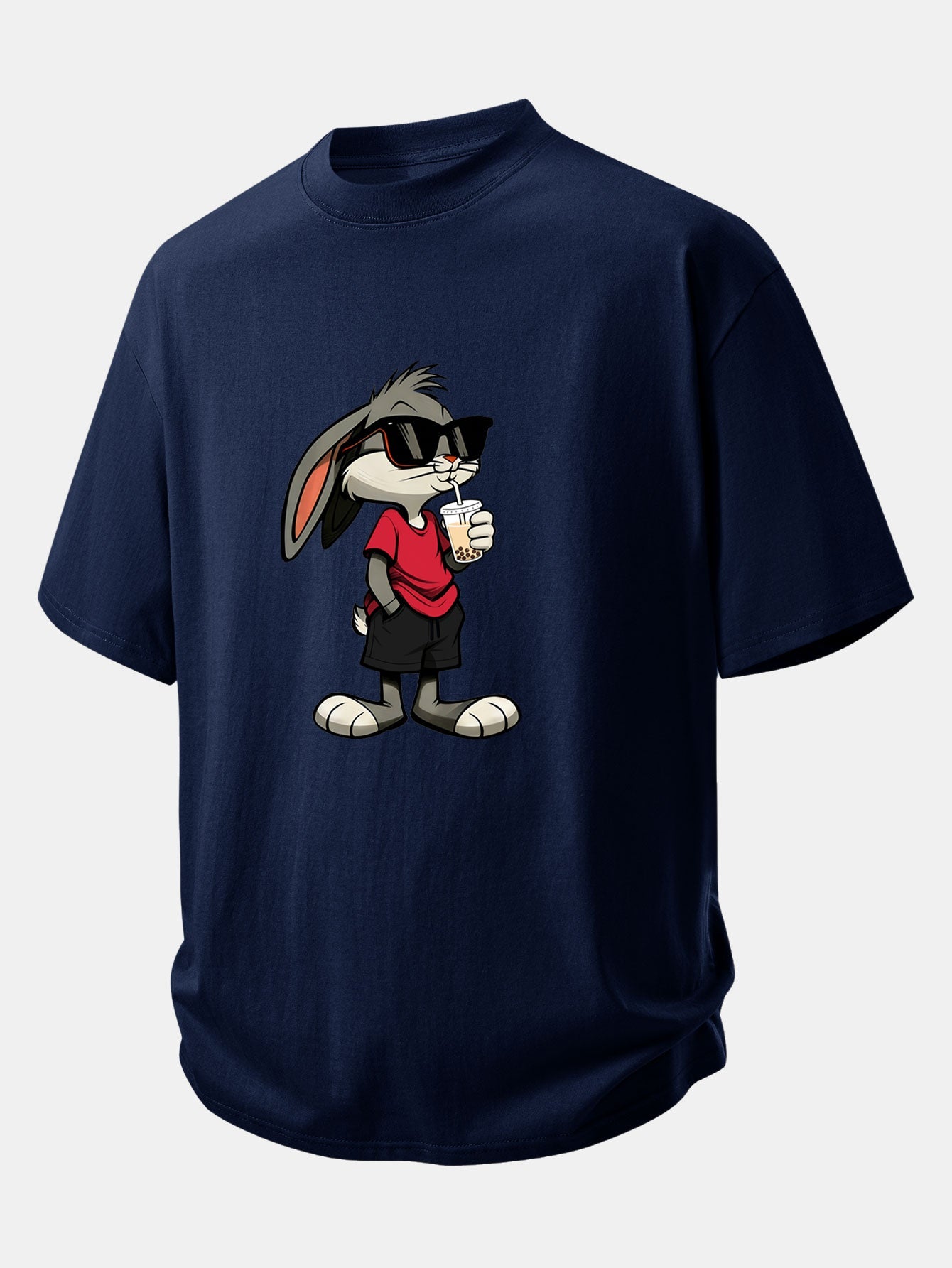 Relax Fit Cartoon Rabbit Print Cotton T-Shirt