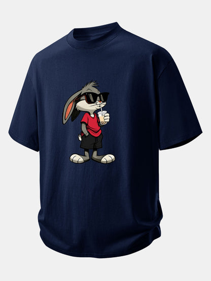 Relax Fit Cartoon Rabbit Print Cotton T-Shirt