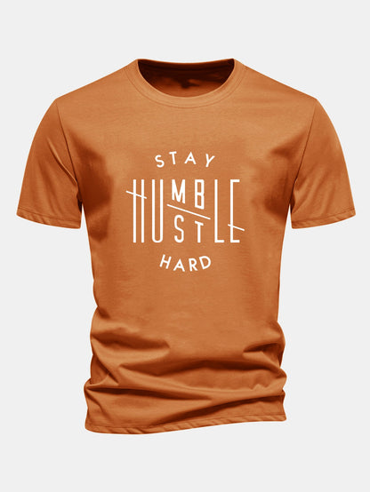 Regular Fit Stay Humble Hustle Hard Print Cotton T-Shirt