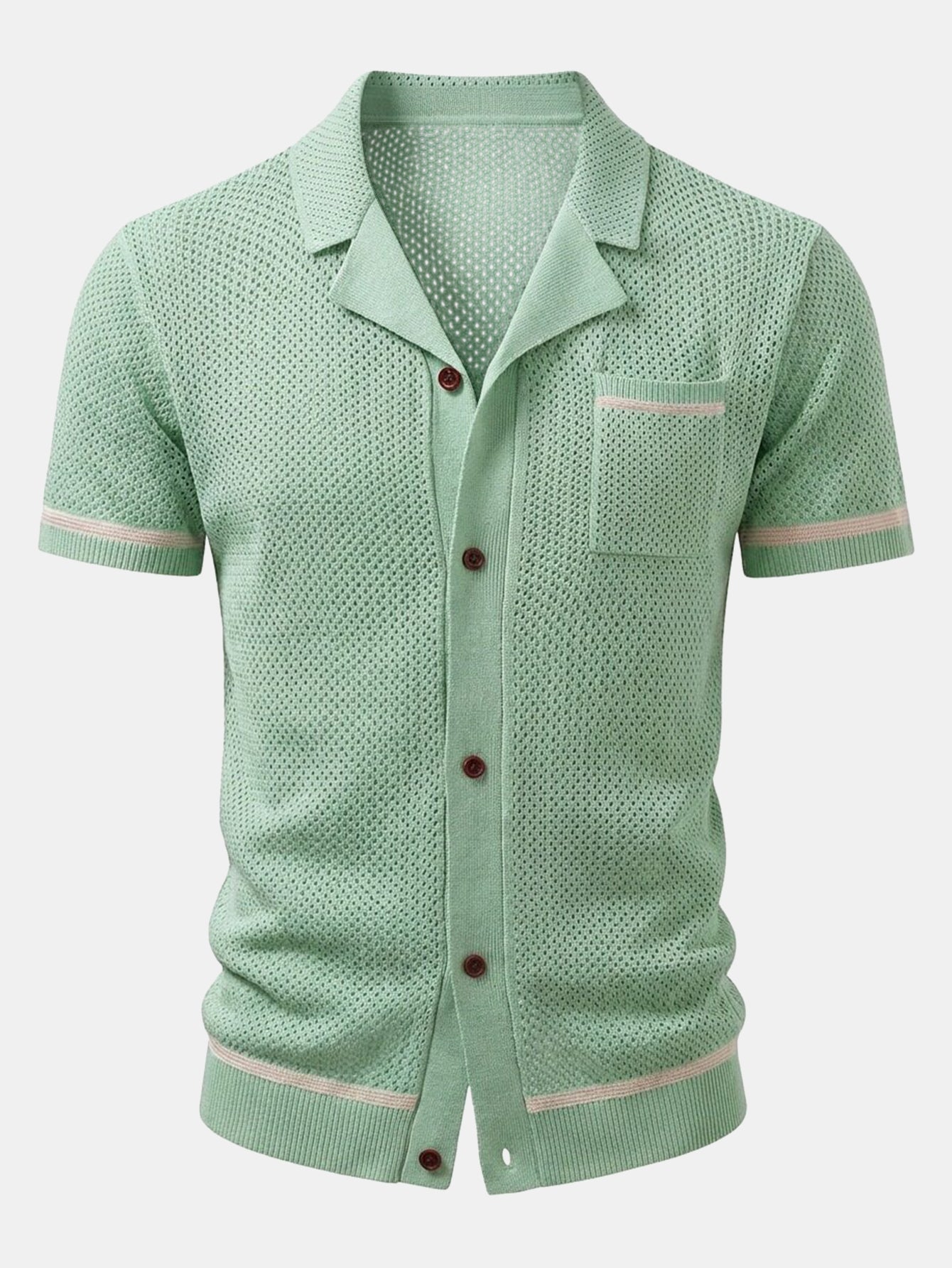 Contrast Trim Open Knit Shirt