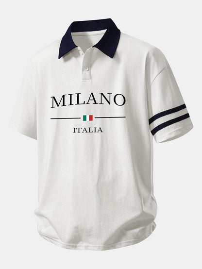 Relax Fit Milano Print Contrast Collar Polo Shirt