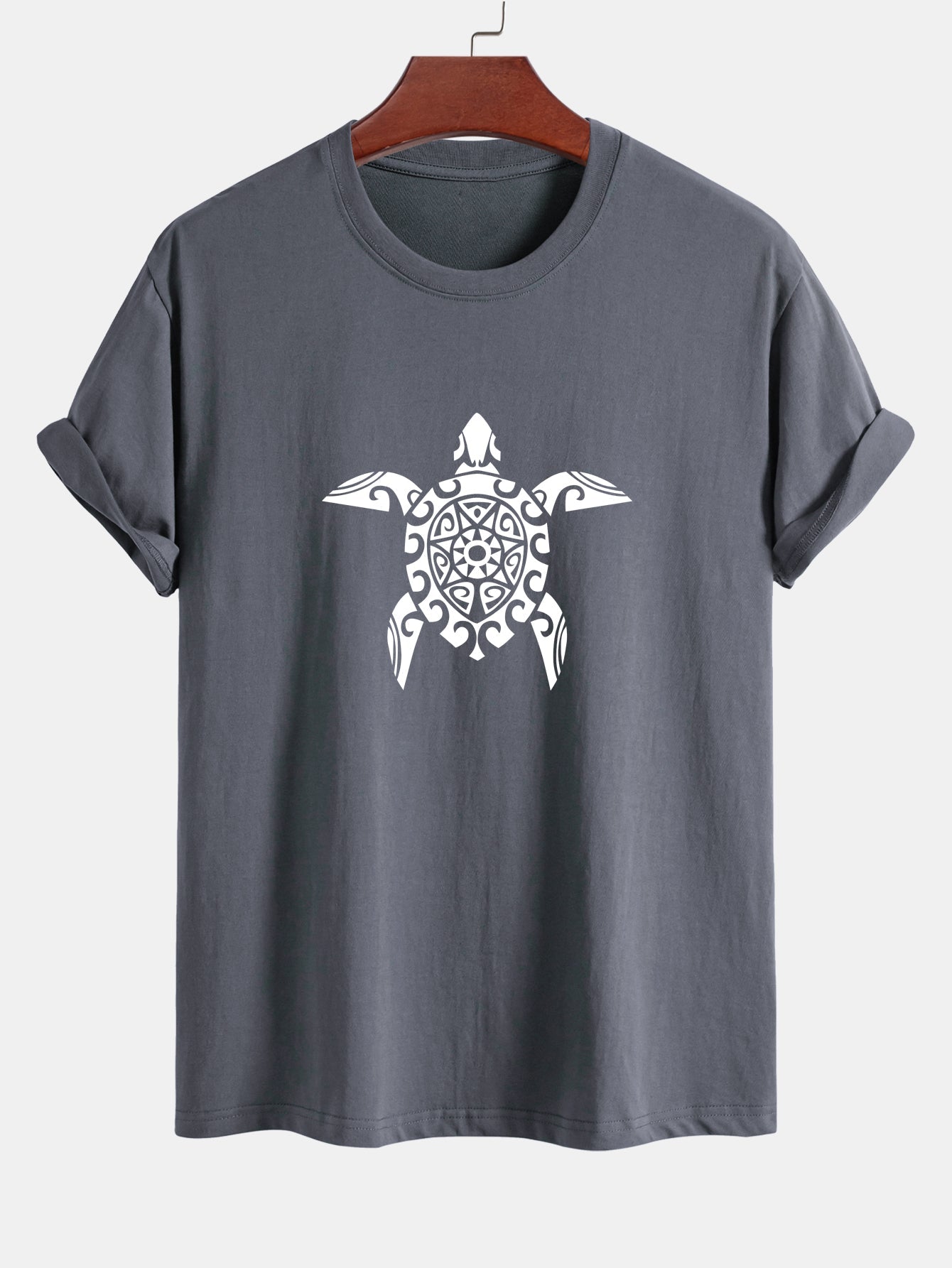 Regular Fit Geometric Turtle Print Cotton T-Shirt
