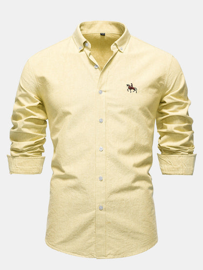 Cowboy Embroidery Cotton Oxford Button Up Shirt