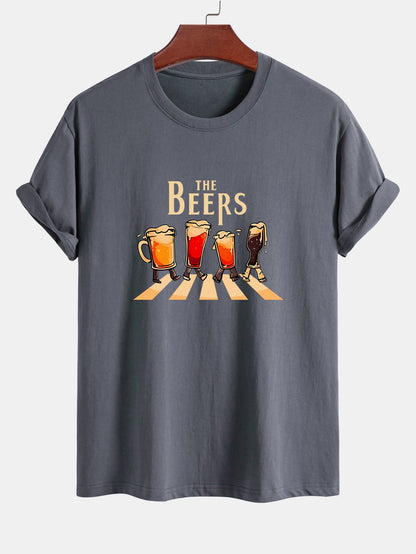 Regular Fit Beer Print Cotton T-Shirt