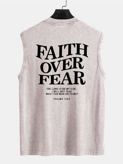 Faith Over Fear Back Print Washed Distressed Tank Top