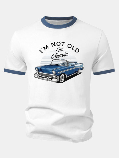 Vintage Car Print Contrast Ringer T-Shirt