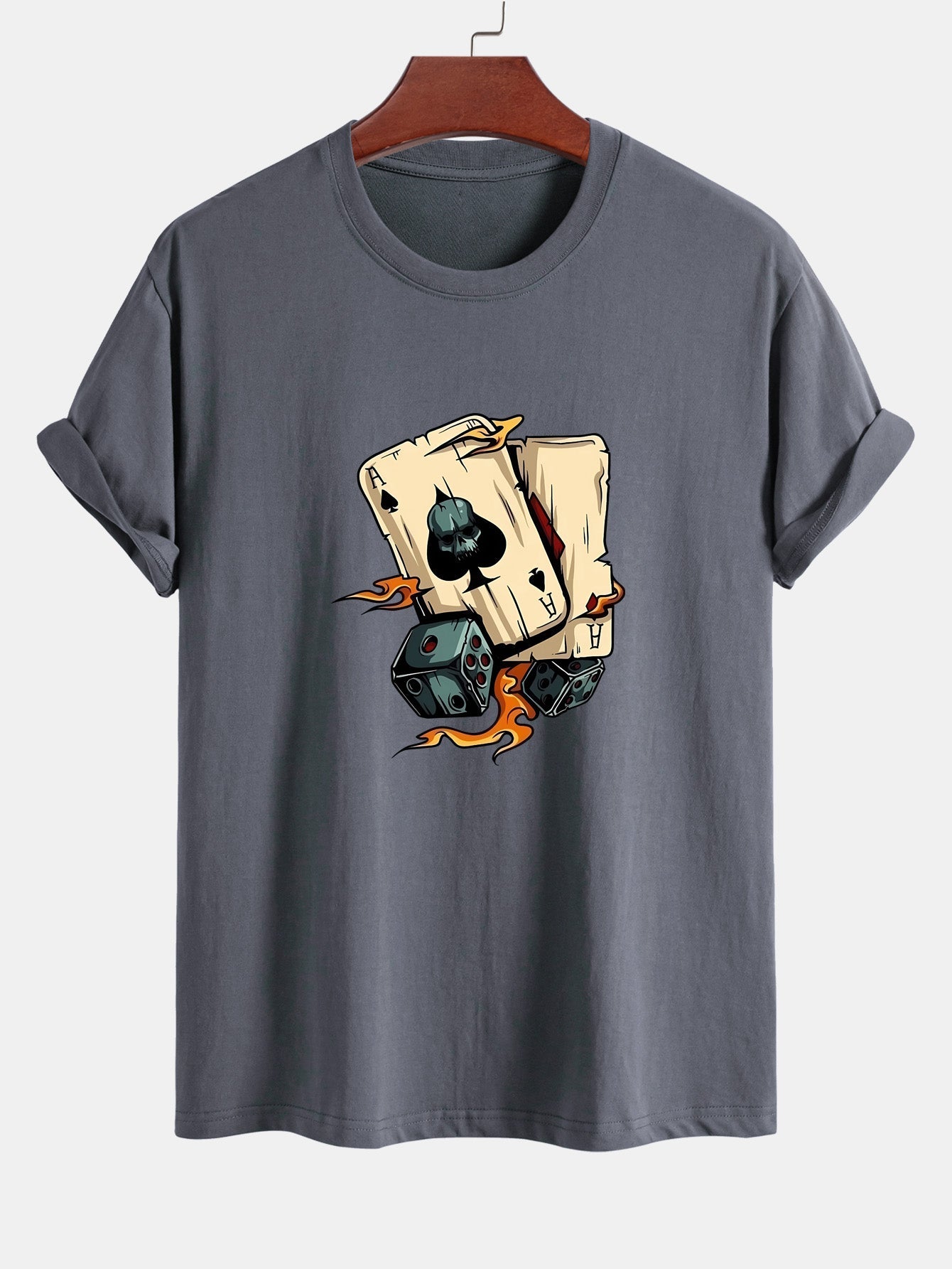 Regular Fit Dice Playing Cards Print Cotton T-Shirt