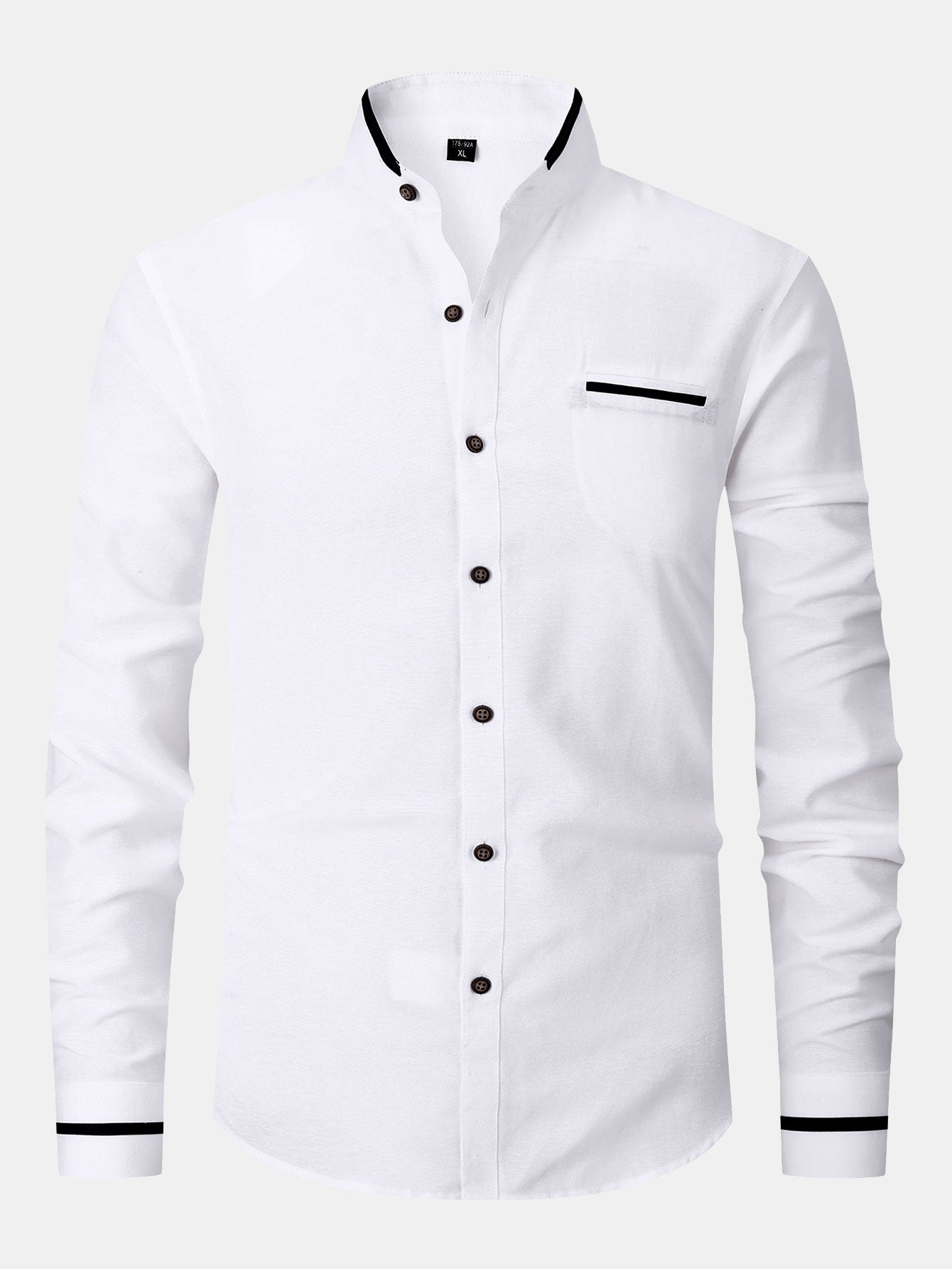 Long Sleeve Contrast Stand Collar Oxford Shirt