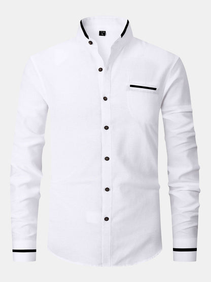 Long Sleeve Contrast Stand Collar Oxford Shirt