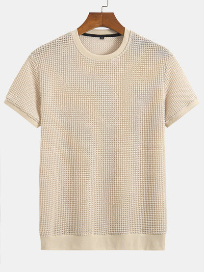 Short Sleeve Waffle Ribbed Hem T-Shirt
