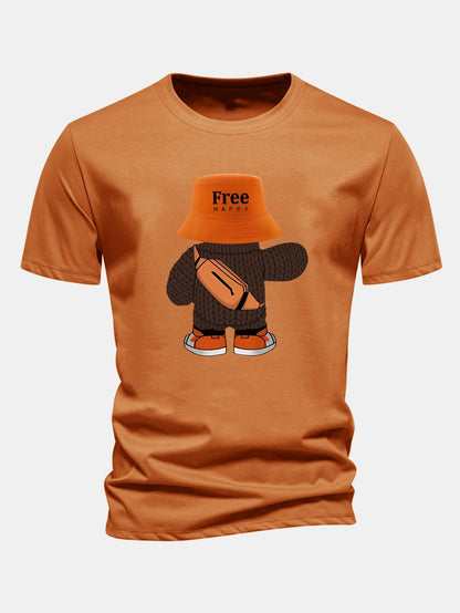 Regular Fit Yarn Bear Print Cotton T-Shirt