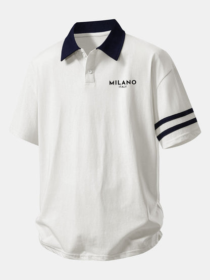 Relax Fit Milano Print Contrast Collar Polo Shirt