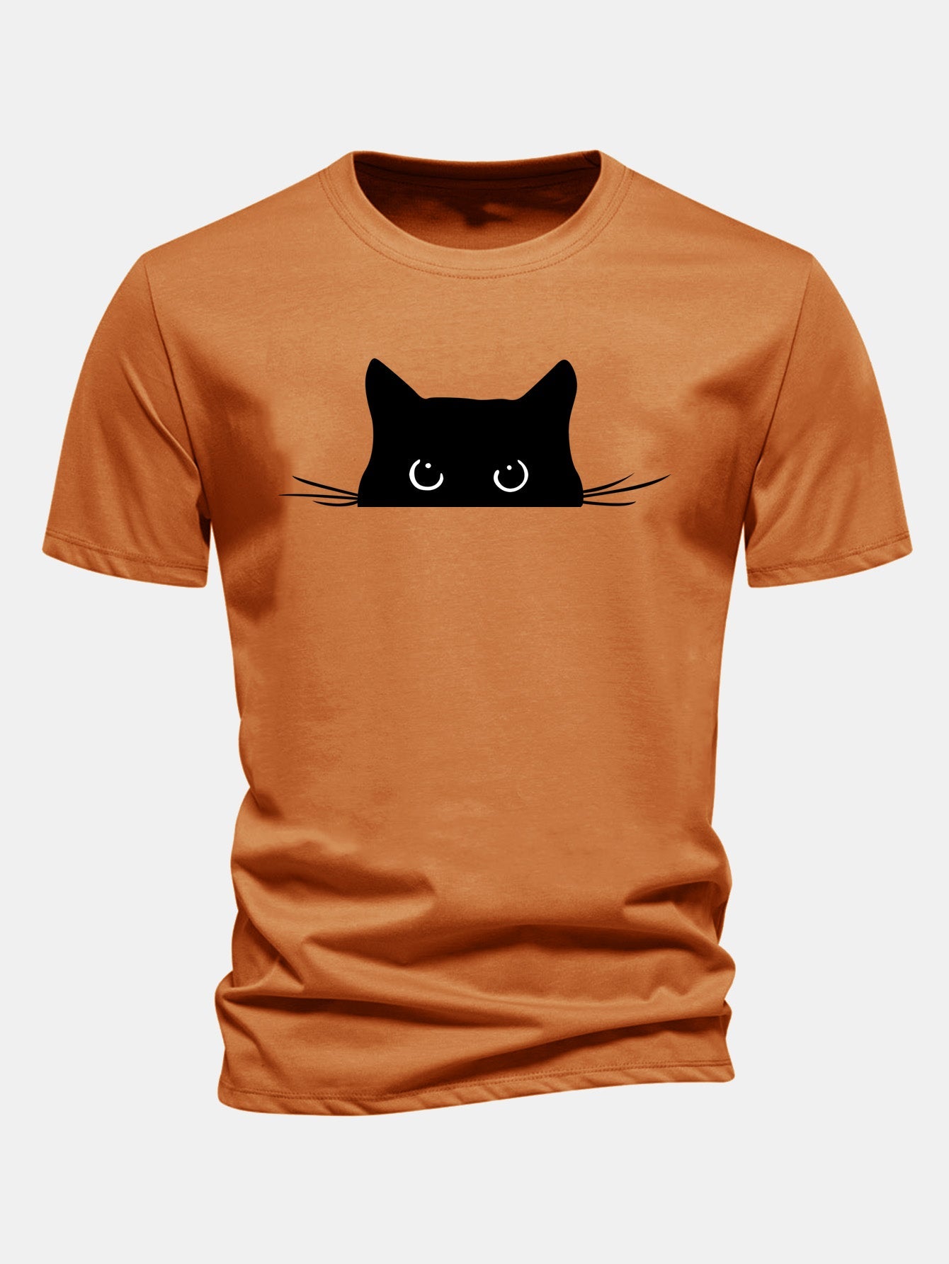 Regular Fit Black Cat Print Cotton T-Shirt