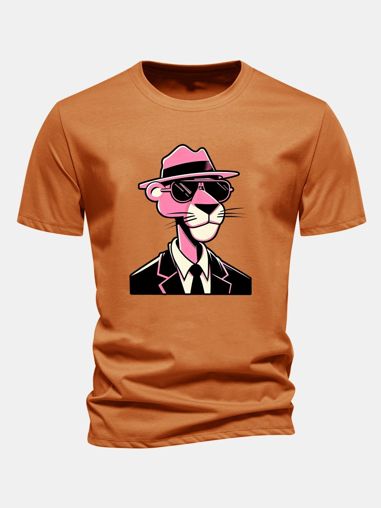 Regular Fit Pink Panther Gentleman Print Cotton T-Shirt