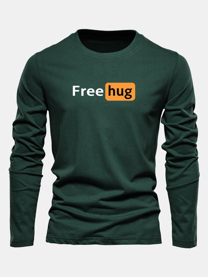 Long Sleeve Free Hug Print Cotton T-Shirt