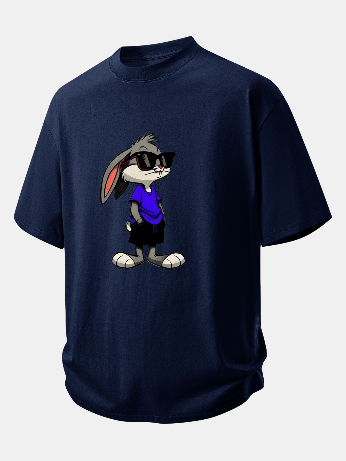 Relax Fit Sunglasses Rabbit Print Cotton T-Shirt