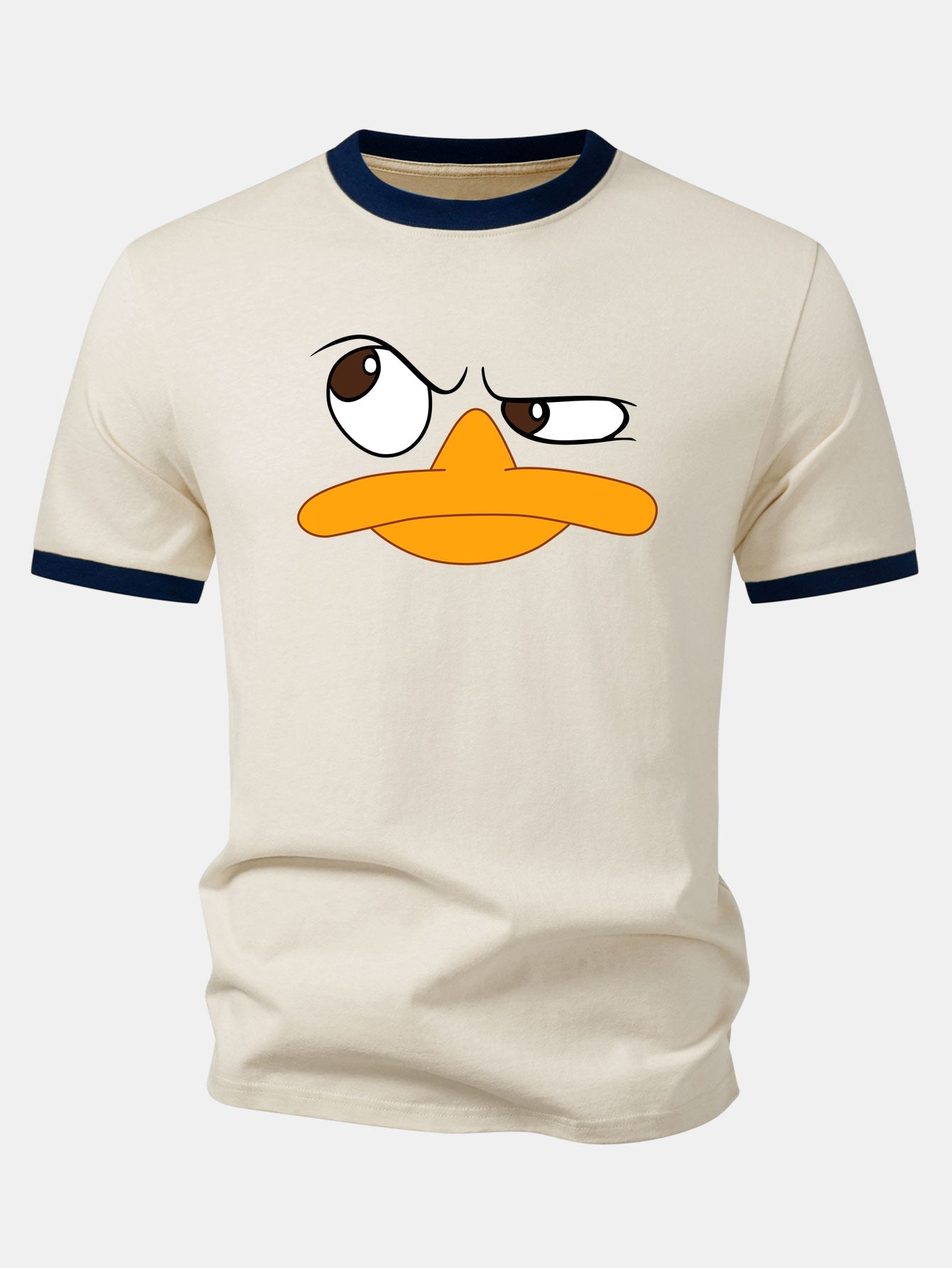 Emoji Duck Print Contrast Ringer T-Shirt