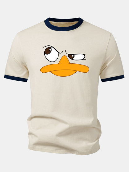 Emoji Duck Print Contrast Ringer T-Shirt
