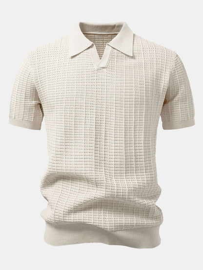 Textured Jacquard Johnny Collar Knit Polo