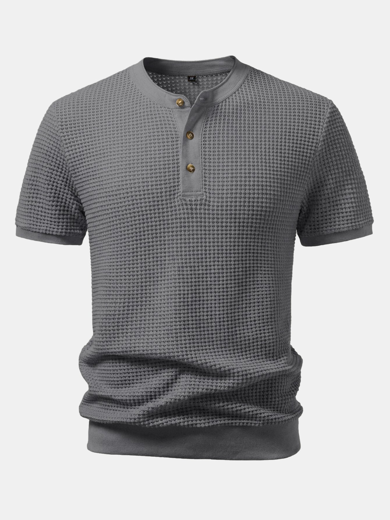 Waffle Textured Ribbed Hem Henley Shirt