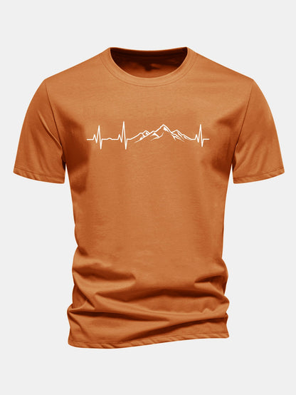 Regular Fit Heartbeat Mountain Print Cotton T-Shirt