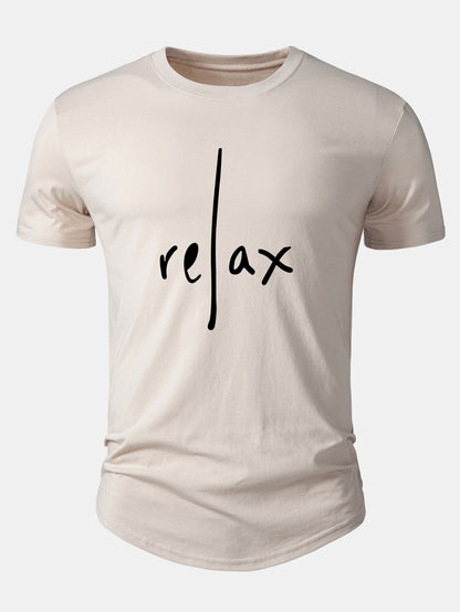 Relax Print Cotton Arc Hem T-Shirt