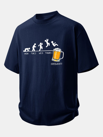 Relax Fit Beer Weekly Plan Print Cotton T-Shirt