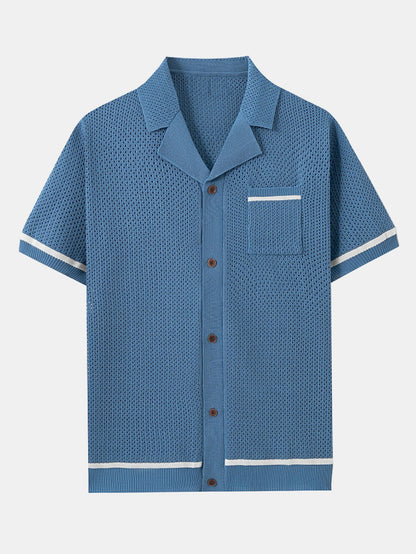 Contrast Trim Open Knit Shirt