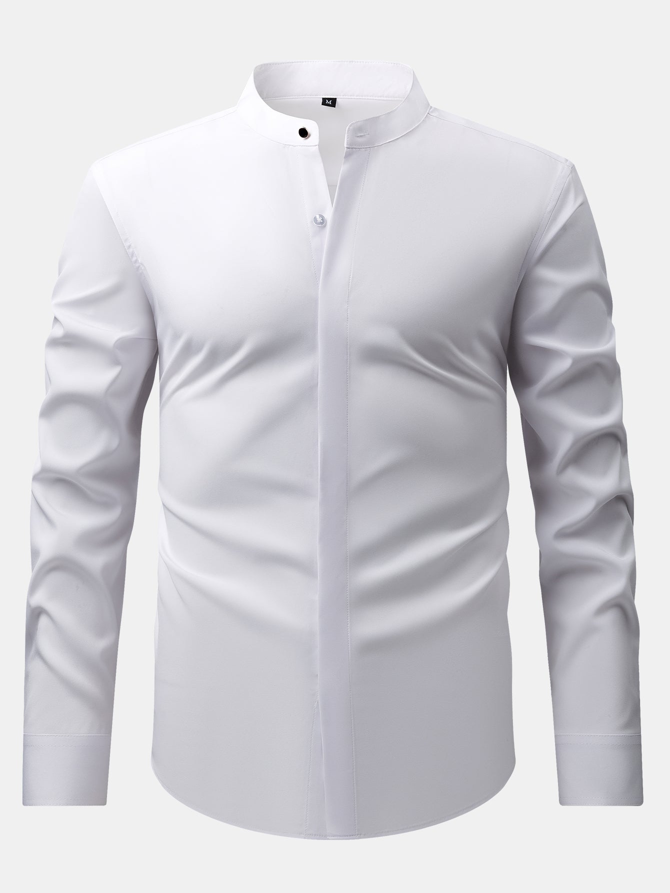 Non-Iron Hidden Placket Stand Collar Dress Shirt