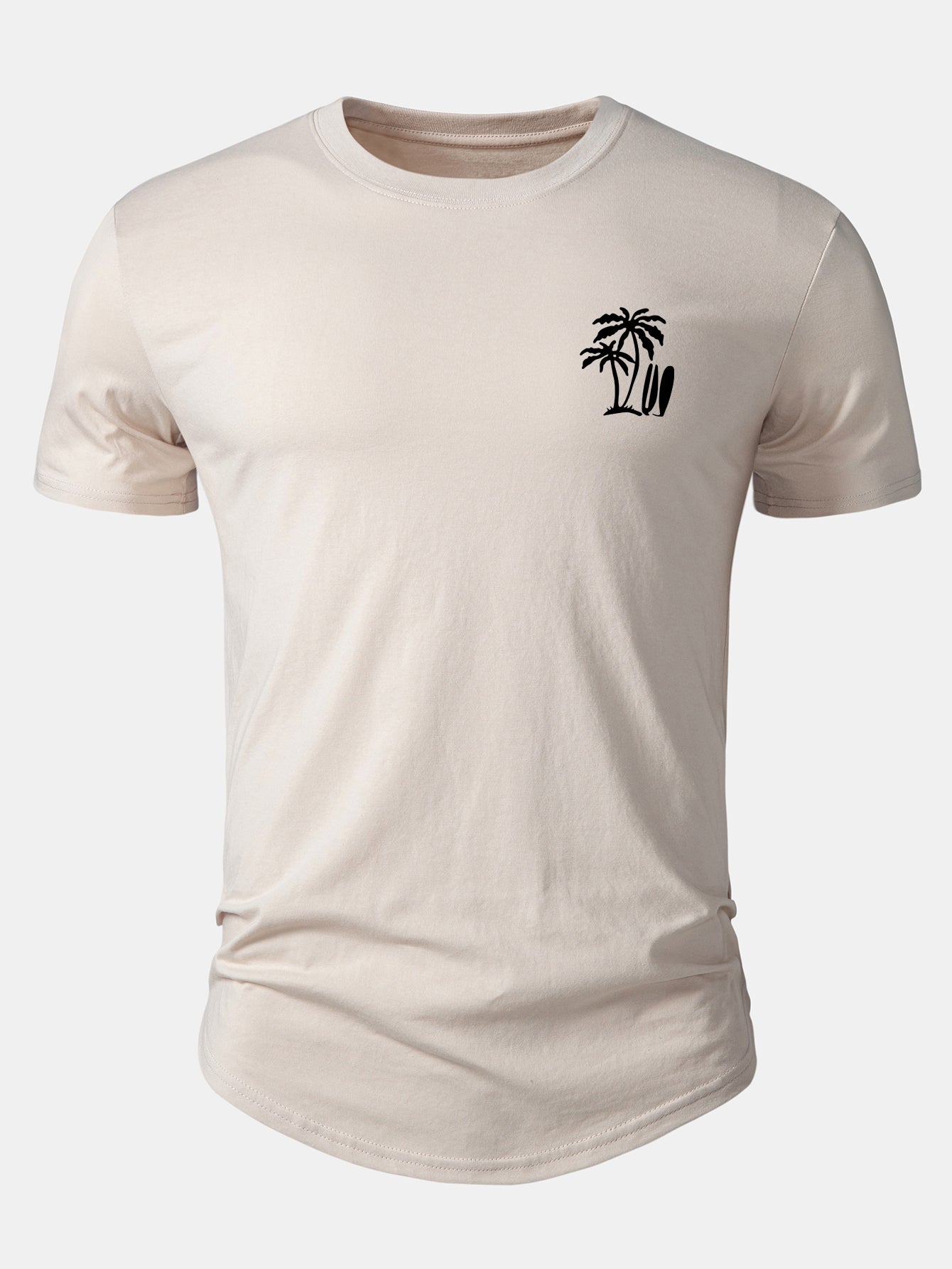 Palm Tree Print Cotton Arc Hem T-Shirt