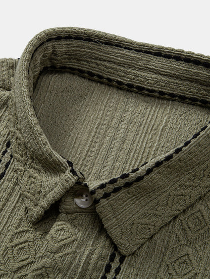 Geometric Striped Jacquard Button Up Shirt