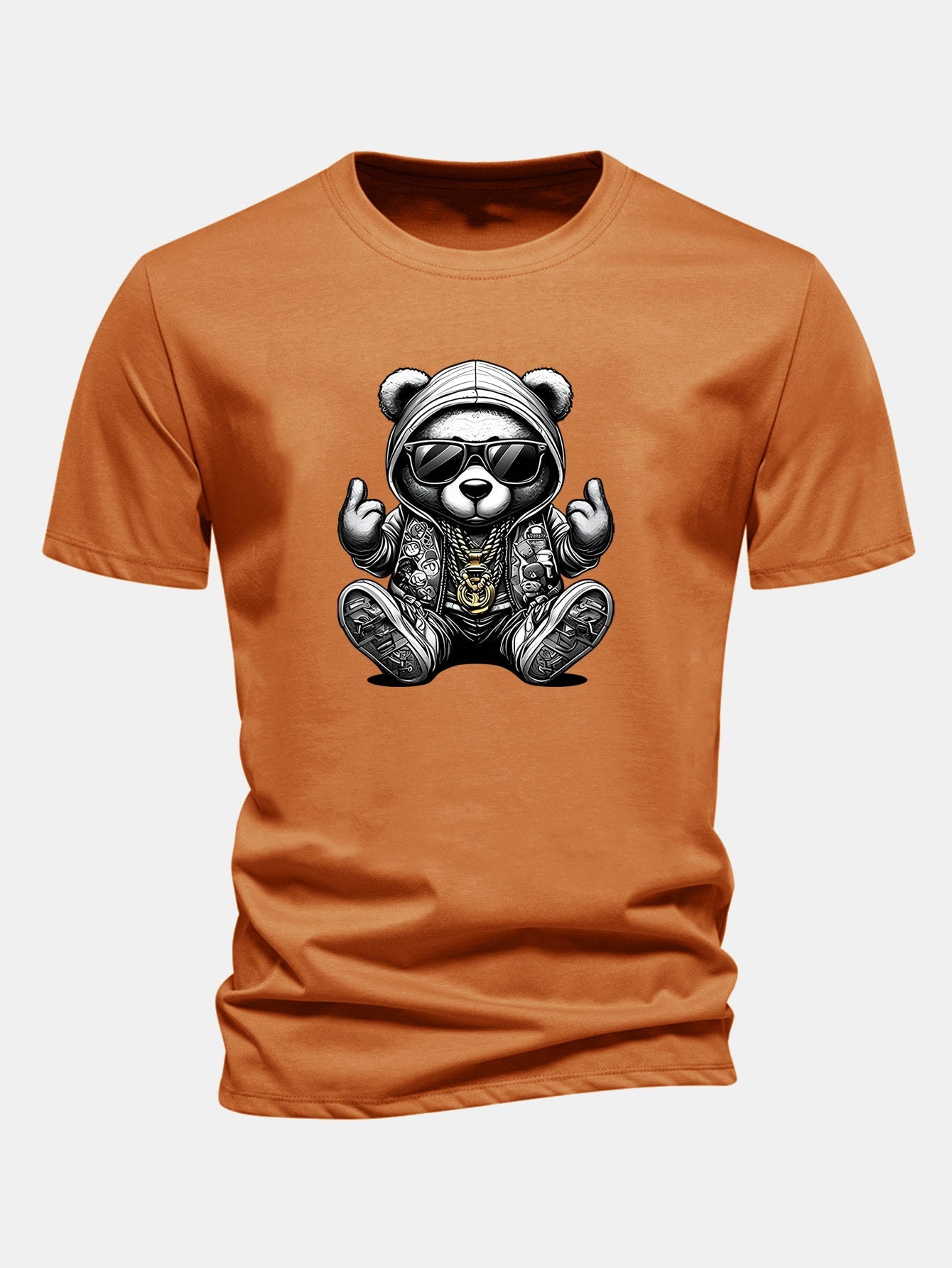 Regular Fit Hip Hop Bear Print Cotton T-Shirt