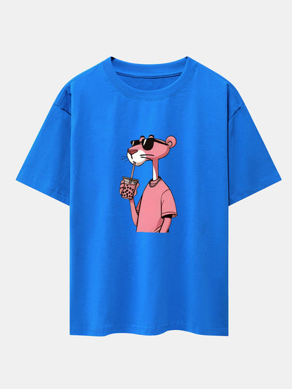 Pink Panther Print Drop Shoulder Oversize T-Shirt