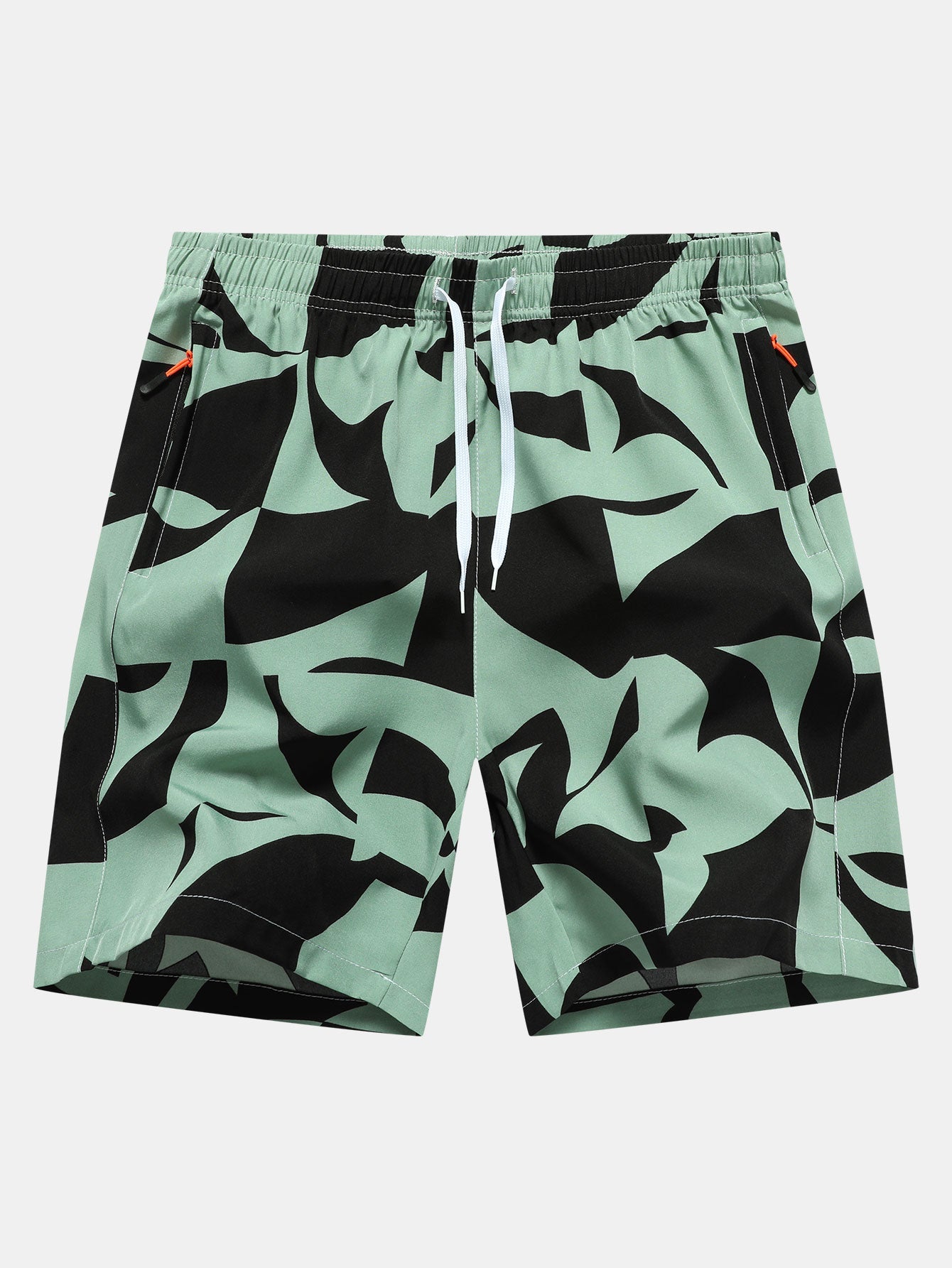 Color Block Print Zipper Pocket Shorts