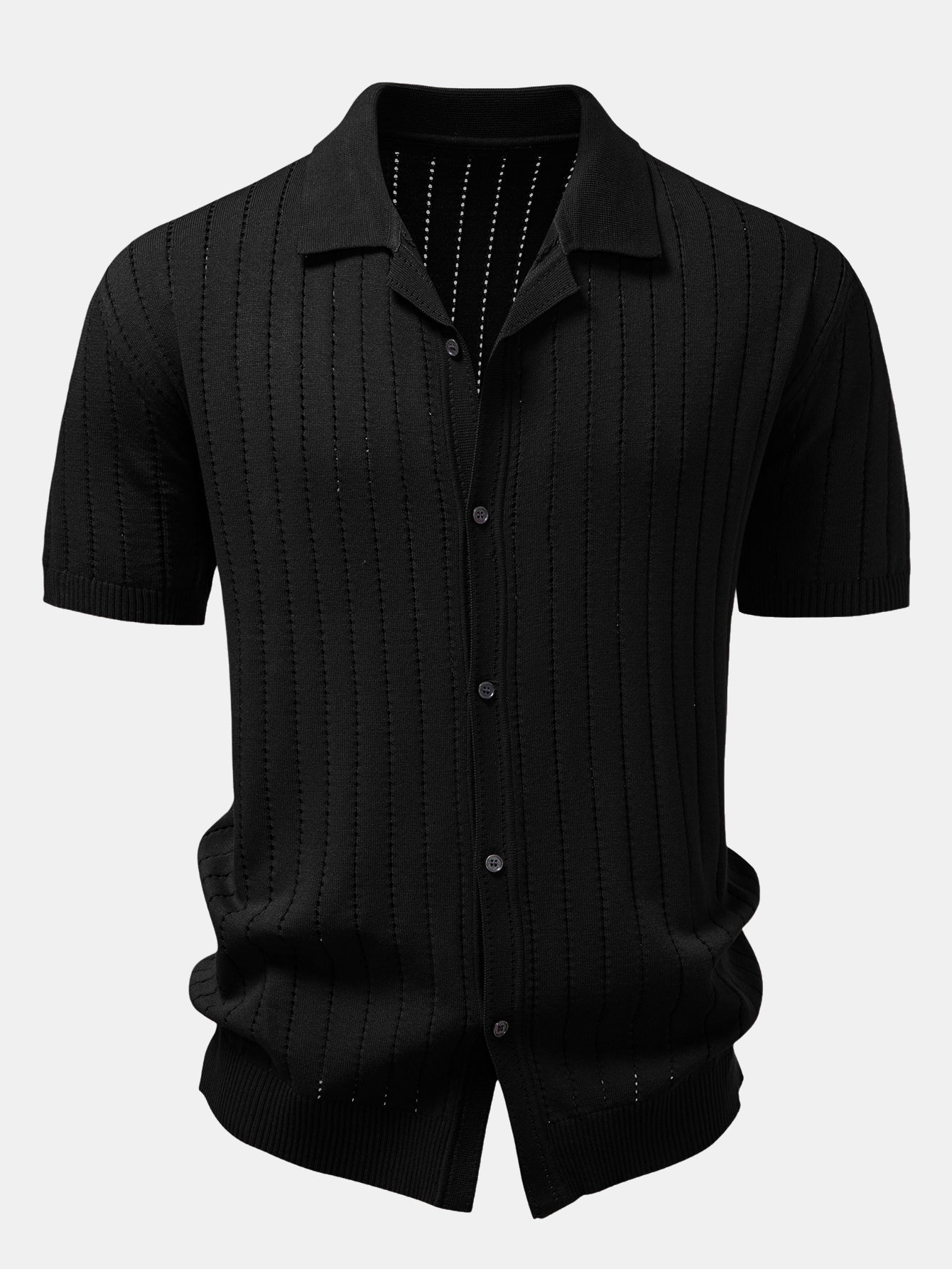 Stripe Button Up Open Knit Shirt