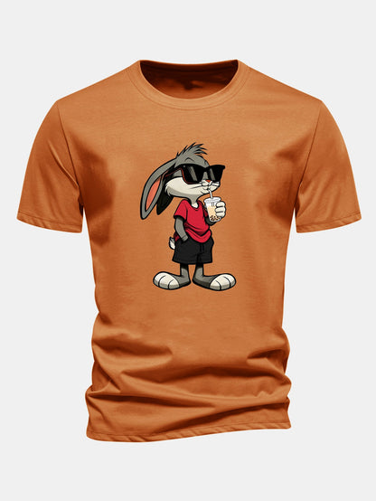 Regular Fit Cartoon Rabbit Print Cotton T-Shirt
