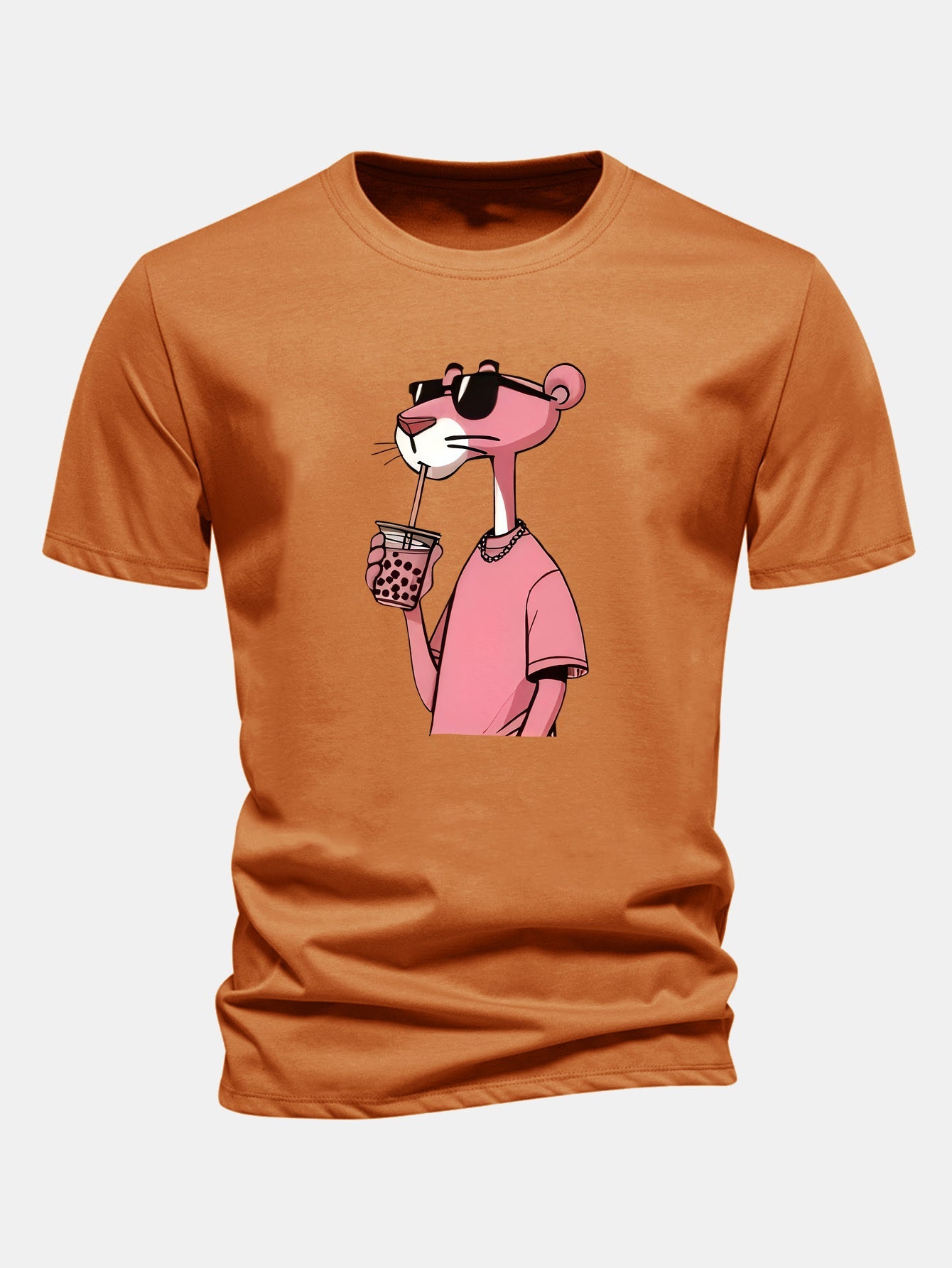 Regular Fit Pink Panther Print Cotton T-Shirt