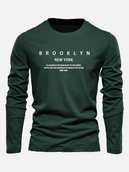 Long Sleeve NY Brooklyn Print Cotton T-Shirt