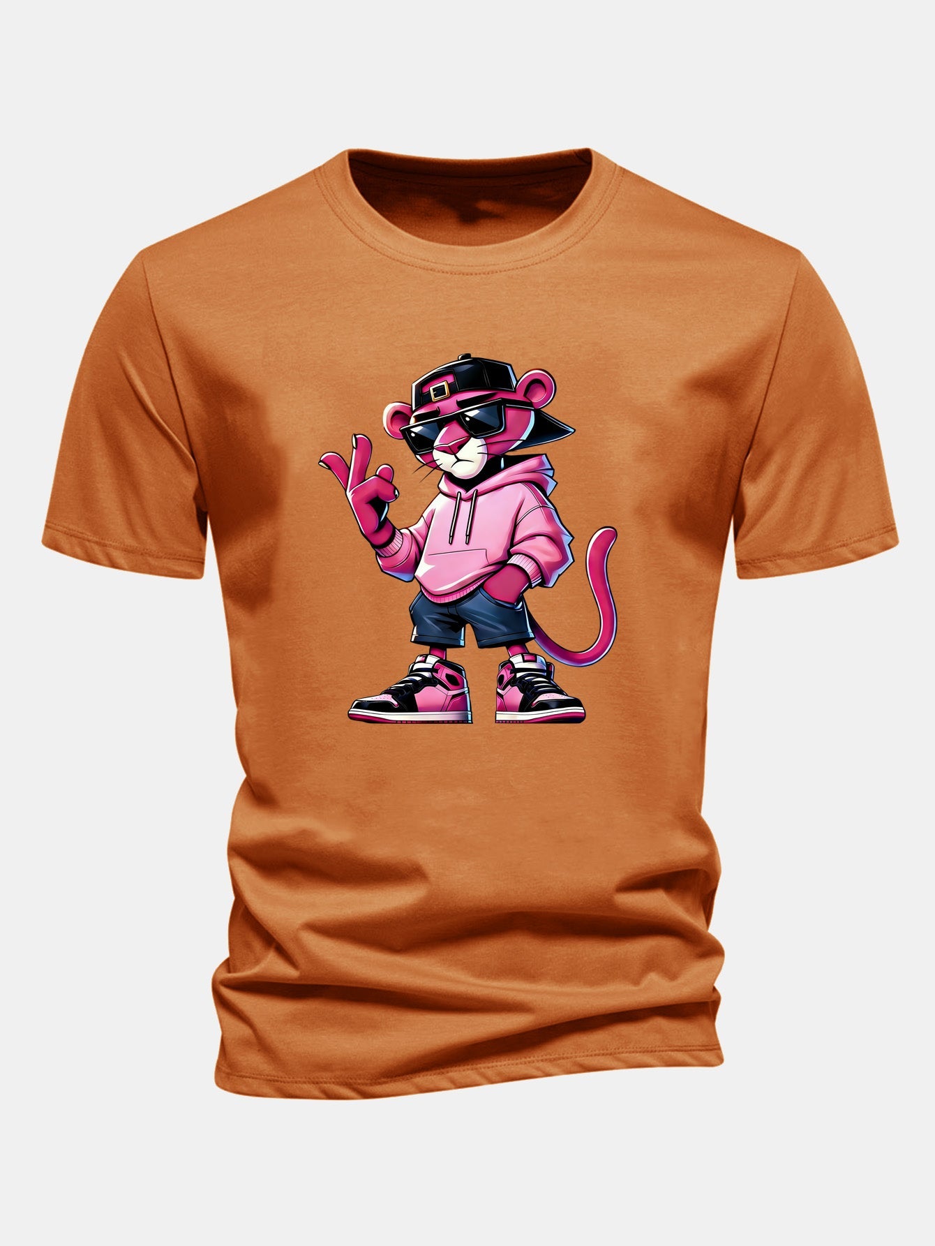 Regular Fit Cool Pink Panther Print Cotton T-Shirt