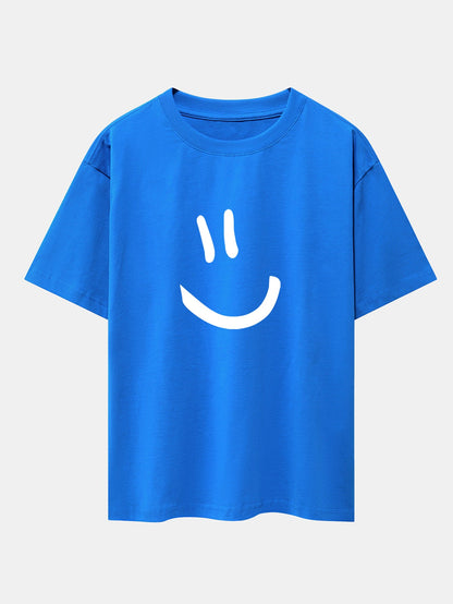 Smiley Face Print Drop Shoulder Oversize T-Shirt