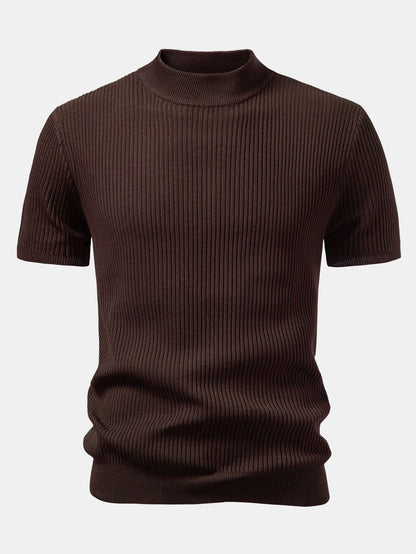 3 Pieces Ribbed Mock Neck Knit T-Shirt