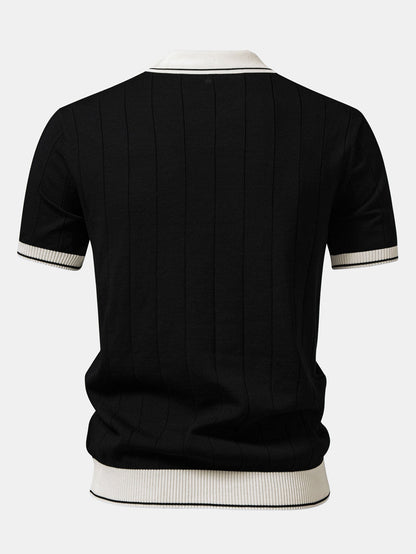 Contrast Trim Ribbed Johnny Collar Knit Polo