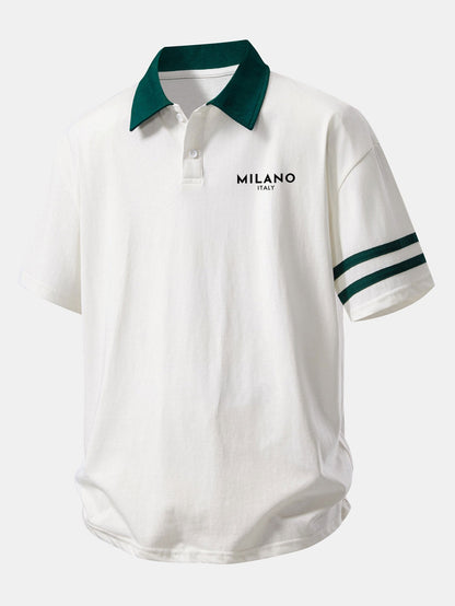 Relax Fit Milano Print Contrast Collar Polo Shirt
